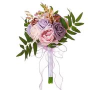 KUNYOS Bouquet da sposa, rose artificiali, bouquet da tenere a mano, adatto for matrimoni, feste all'aperto e decorazioni for confessioni(Purple)