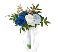 KUNYOS Bouquet da sposa, rose artificiali, bouquet da tenere a mano, adatto for matrimoni, feste all'aperto e decorazioni for confessioni(Blue)