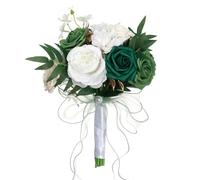 KUNYOS Bouquet da sposa, rose artificiali, bouquet da tenere a mano, adatto for matrimoni, feste all'aperto e decorazioni for confessioni(Green)