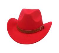 KUNYOS Cappello da Cowboy, Adatto for Uomini e Donne Adulti, Design a Tesa Larga e Bordo Arricciato, Accessori a Tema Western, Abito Neutro, Adatto a Feste in più Scene(Red)