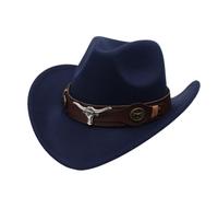 KUNYOS Cappello da Cowboy texano for Adulti, Cappello da Cowboy da Uomo con Tesa Larga e Morbida Pelliccia, Stile Sceriffo del Selvaggio West(Navy)