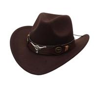 KUNYOS Cappello da Cowboy texano for Adulti, Cappello da Cowboy da Uomo con Tesa Larga e Morbida Pelliccia, Stile Sceriffo del Selvaggio West(Coffee)