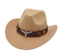 KUNYOS Cappello da Cowboy texano for Adulti, Cappello da Cowboy da Uomo con Tesa Larga e Morbida Pelliccia, Stile Sceriffo del Selvaggio West(Camel)