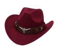 KUNYOS Cappello da Cowboy texano for Adulti, Cappello da Cowboy da Uomo con Tesa Larga e Morbida Pelliccia, Stile Sceriffo del Selvaggio West(Claret)