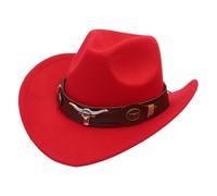 KUNYOS Cappello da Cowboy texano for Adulti, Cappello da Cowboy da Uomo con Tesa Larga e Morbida Pelliccia, Stile Sceriffo del Selvaggio West(Red)