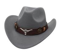 KUNYOS Cappello da Cowboy texano for Adulti, Cappello da Cowboy da Uomo con Tesa Larga e Morbida Pelliccia, Stile Sceriffo del Selvaggio West(Grey)