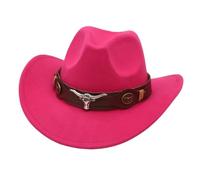 KUNYOS Cappello da Cowboy texano for Adulti, Cappello da Cowboy da Uomo con Tesa Larga e Morbida Pelliccia, Stile Sceriffo del Selvaggio West(Rosy)