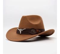 KUNYOS Cappello da Cowboy texano for Adulti, Cappello da Cowboy da Uomo con Tesa Larga e Morbida Pelliccia, Stile Sceriffo del Selvaggio West(Khaki)