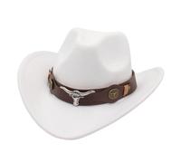 KUNYOS Cappello da Cowboy texano for Adulti, Cappello da Cowboy da Uomo con Tesa Larga e Morbida Pelliccia, Stile Sceriffo del Selvaggio West(White)