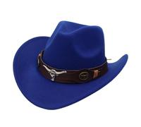 KUNYOS Cappello da Cowboy texano for Adulti, Cappello da Cowboy da Uomo con Tesa Larga e Morbida Pelliccia, Stile Sceriffo del Selvaggio West(Blue)