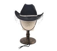 KUNYOS Cappello da Cowboy Western da Donna, Nappa di Strass, Cappello da Matrimonio, Lavoro Pesante, Elegante Nero da Sposa