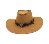KUNYOS Cowboy Hat, Small Brim Flat Top, Men's Cowboy Hat, Western Movie Retro Style, Music Festival, Vacation Accessories(Camel)