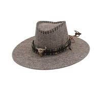KUNYOS Cowboy Hat, Small Brim Flat Top, Men's Cowboy Hat, Western Movie Retro Style, Music Festival, Vacation Accessories(Grey)