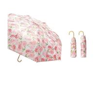 KUNYOS Curved Hook Handle Color Glue Umbrella, Ultra-Light Compact Retro Folding Umbrella, Sun-Proof & UV-Proof Women's Parasol Umbrellas(Red)