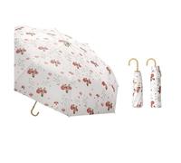 KUNYOS Curved Hook Handle Color Glue Umbrella, Ultra-Light Compact Retro Folding Umbrella, Sun-Proof & UV-Proof Women's Parasol Umbrellas(Beige red)