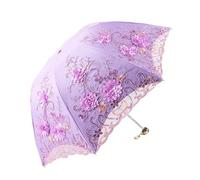 KUNYOS Embroidered Folding Princess Umbrella For Wedding Dance Show Lace Umbrella, Double-layer Anti-ultraviolet Parasol, Summer Outdoor Portable Anti-ultraviolet Sun Umbrellas(Purple)
