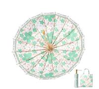 KUNYOS Ombrello compatto a tre ante con manico in legno massello a 16 stecche, colla colorata for ombrelli, protezione solare UV, ombrellone apribile a mano, Advanced Sense(Green,Single-layer)