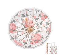 KUNYOS Ombrello compatto a tre ante con manico in legno massello a 16 stecche, colla colorata for ombrelli, protezione solare UV, ombrellone apribile a mano, Advanced Sense(Golden,Single-layer)