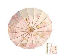 KUNYOS Ombrello compatto a tre ante con manico in legno massello a 16 stecche, colla colorata for ombrelli, protezione solare UV, ombrellone apribile a mano, Advanced Sense(White,Single-layer)