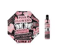 KUNYOS Ombrello Compatto Carino, Ombrello Pieghevole Completamente Automatico, Graziosi Motivi For Ragazze Sia Con La Pioggia Che Con Il Sole, Protezione Solare,Ombrelli Parasole(Black Pink)