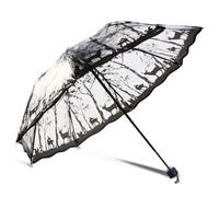 KUNYOS Ombrello Trasparente Romantico Con Motivo Floreale, Ombrello Pieghevole For I Giorni Di Pioggia, Ombrelli Compatti Stampati(Silver Black)