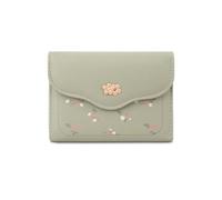 KUNYOS Portafoglio for donne e ragazze in pelle PU, 3 scomparti, grande capacità, portamonete, con bottone automatico a forma di fiore, accessori alla moda - articoli da regalo donna(Green)