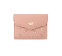 KUNYOS Portafoglio for donne e ragazze in pelle PU, 3 scomparti, grande capacità, portamonete, con bottone automatico a forma di fiore, accessori alla moda - articoli da regalo donna(Pink)