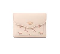 KUNYOS Portafoglio for donne e ragazze in pelle PU, 3 scomparti, grande capacità, portamonete, con bottone automatico a forma di fiore, accessori alla moda - articoli da regalo donna(Beige)