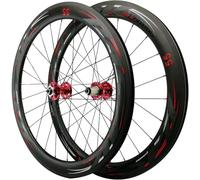 KUNYOS Ruota Anteriore E Posteriore 700C, 24 Fori, Lama in Carbonio, Fibra di Carbonio, 4 Cuscinetti, Set di Ruote per Bicicletta, Freni A Disco, Bici da Strada,Rosso,50mm