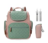 KUNYOS Set da 2 pezzi, zaino for il cambio del pannolino, borsa termica for biberon, viaggio for pannolini, multifunzionale for la mamma di grande capacità, tracolla for passeggino(Green)