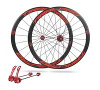 KUNYOS Set di Ruote da Corsa 700C con Sgancio Rapido, Freni A Cerchio, Ruota Anteriore E Posteriore per Biciclette, Cerchi in Lega di Alluminio, Mozzi 20/24H per Cassette 8/9/10/11 velocità,Rosso