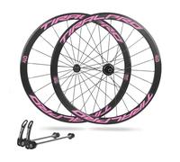 KUNYOS Set di Ruote da Corsa 700C con Sgancio Rapido, Freni A Cerchio, Ruota Anteriore E Posteriore per Biciclette, Cerchi in Lega di Alluminio, Mozzi 20/24H per Cassette 8/9/10/11 velocità,Rosa