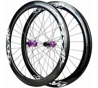 KUNYOS Set di Ruote da Strada in Fibra di Carbonio 700C, Altezza del Cerchio 30/50 Mm, Mozzo HG con Freno A Disco E Perno Passante, Compatibile con Cassette A 7/8/9/10/11/12 velocità,Viola,50MM