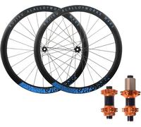 KUNYOS Set di Ruote per Bici da Strada 700C Cerchi in Lega di Alluminio da 45 Mm Mozzi con Cuscinetti per Perno Passante 7 8 9 10 11 12 velocità Cassetta Blocco Centrale Freno A Disco,d'oro,700C Blue
