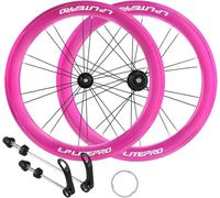 KUNYOS Set di Ruote per Bici Pieghevole 20" 406/451 Freno a V Cerchio Cerchi in Lega di Alluminio 74/130mm Ruote BMX per Mozzo con Cassetta da 8 a 11 velocità,Rosa,405