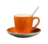 KUNYOS Set Di Tazza Da Caffè In Ceramica Da 200 Ml, Piattino E Cucchiaio, Tazza Da Caffè A Forma Di Orecchio In Gres Vintage Fatto A Mano, Manico Creativo A Forma Di Cuore(Orange)