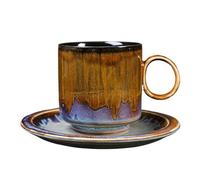 KUNYOS Set Di Tazze Da Caffè E Piattini In Ceramica Retrò Da 150 Ml, Tazze Da Caffè E Tazze Da Tè In Pizzo Lucido Lavorato A Mano E Trasformato In Forno, Tazze For Godersi Il Tempo Libero(黄,Cup set)