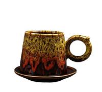 KUNYOS Set Di Tazze E Piattini Da Caffè In Ceramica 200 Ml, In Pizzo Fatte A Mano Trasformate In Forno, For Casa Ufficio, Possono Contenere Bevande Calde Fredde(Yellow,Cup set)