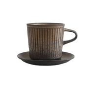 KUNYOS Set di tazze e piattini da caffè in ceramica classica da 200 ml, tazza da tè pomeridiano in gres vintage fatta a mano, tazze con texture verticale for godersi il tempo libero(ColorI)