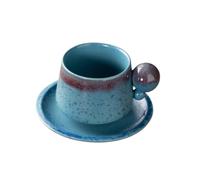 KUNYOS Set Di Tazze E Piattini Da Caffè In Ceramica Da 200 Ml, Tazze Da Tè Classiche Fatte A Mano E Trasformate In Forno, Tazze Da Caffè Con Manico Creativo, Tazze For Casa E Ufficio(Blue)