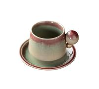 KUNYOS Set Di Tazze E Piattini Da Caffè In Ceramica Da 200 Ml, Tazze Da Tè Classiche Fatte A Mano E Trasformate In Forno, Tazze Da Caffè Con Manico Creativo, Tazze For Casa E Ufficio(Cyan)