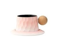 KUNYOS Set Di Tazze E Piattini Da Caffè In Ceramica Da 350 Ml, Tazze Da Tè In Pizzo Retrò Fatte A Mano E Trasformate In Forno, Tazze For Godersi Il Tempo Libero, Regalo E Presente(Pink)