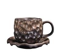 KUNYOS Set Di Tazze E Piattini Da Caffè In Ceramica Martellata Da 260 Ml, Tazze Da Tè E Da Caffè Con Texture Retrò Fatte A Mano E Trasformate In Forno, Tazze For Casa E Ufficio(Bronze,CUP SET)