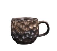 KUNYOS Set Di Tazze E Piattini Da Caffè In Ceramica Martellata Da 260 Ml, Tazze Da Tè E Da Caffè Con Texture Retrò Fatte A Mano E Trasformate In Forno, Tazze For Casa E Ufficio(Bronze,CUP)