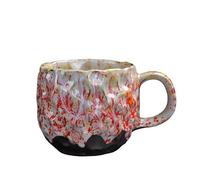 KUNYOS Set Di Tazze E Piattini Da Caffè In Ceramica Martellata Da 260 Ml, Tazze Da Tè E Da Caffè Con Texture Retrò Fatte A Mano E Trasformate In Forno, Tazze For Casa E Ufficio(Red,CUP)