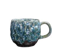 KUNYOS Set Di Tazze E Piattini Da Caffè In Ceramica Martellata Da 260 Ml, Tazze Da Tè E Da Caffè Con Texture Retrò Fatte A Mano E Trasformate In Forno, Tazze For Casa E Ufficio(LIGHT GREEN,CUP)