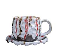 KUNYOS Set Di Tazze E Piattini Da Caffè In Ceramica Martellata Da 260 Ml, Tazze Da Tè E Da Caffè Con Texture Retrò Fatte A Mano E Trasformate In Forno, Tazze For Casa E Ufficio(White,CUP SET)