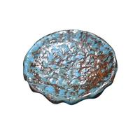 KUNYOS Set Di Tazze E Piattini Da Caffè In Ceramica Martellata Da 260 Ml, Tazze Da Tè Fatte A Mano E Trasformate In Forno, Tazze Da Caffè Con Texture Creativa, Tazze For Casa E Ufficio(Blue,Saucer)