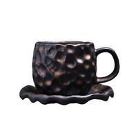 KUNYOS Set Di Tazze E Piattini Da Caffè In Ceramica Martellata Da 260 Ml, Tazze Da Tè Fatte A Mano E Trasformate In Forno, Tazze Da Caffè Con Texture Creativa, Tazze For Casa E Ufficio(Gold,Cup set)
