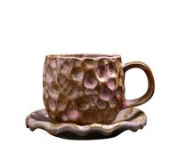 KUNYOS Set Di Tazze E Piattini Da Caffè In Ceramica Martellata Da 260 Ml, Tazze Da Tè Fatte A Mano E Trasformate In Forno, Tazze Da Caffè Con Texture Creativa, Tazze For Casa E Ufficio(Red,Cup set)